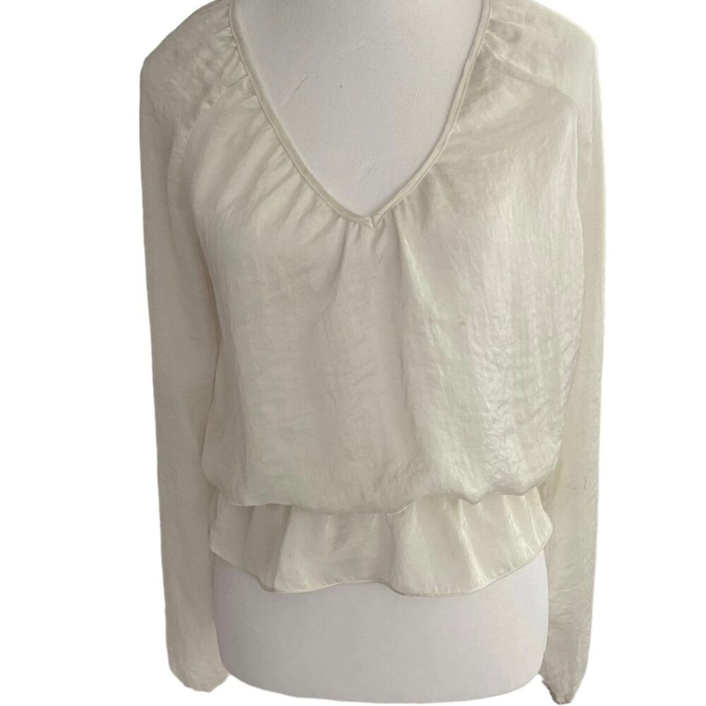 Michael Kors Elastic waist Long Sleeve Blouse White Satin Polyester Small